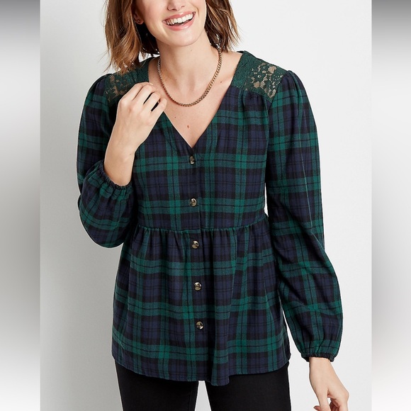 Maurices blue plaid button front baby doll top size medium - Picture 12 of 12